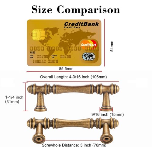KOOFIZO 30 Pack 3 in Antique Brass Cabinet Pulls, Brass Drawer Handles P30 - color: Antique Brass, size: 3" CC - 30Pcs