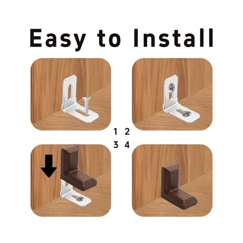 30PCS 90 Degree L Shape Metal Corner Brackets Brown Plastic Cover Right Angle Brace for Shelf Cabinet Chair Furniture, 1.1x1.1x0.7 with Screws - size: Brown