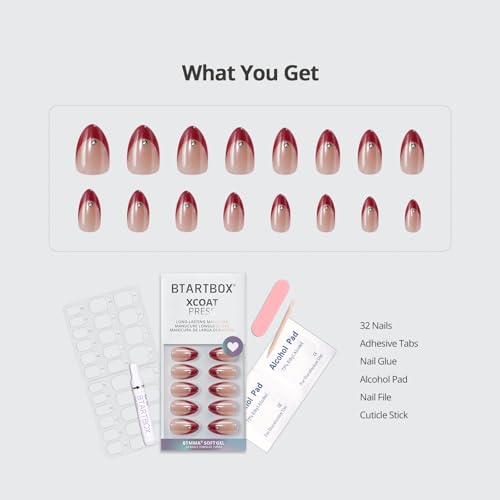 BTArtbox Press On Nails, Audrey's Ruby, Short Almond, Red Chrome, 32Ct - color: B-Audrey's Ruby