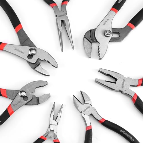 WORKPRO 7-piece Pliers Set, Pliers Tool Set with Comfort Grip, Black - color: Black