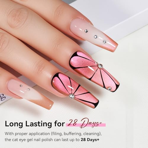 Makartt Cat Eye Gel Nail Polish - 10ml Romantic Holographic Fruit Gel Nail Polish with Magnet Stick, Glitter, UV/LED Curing Salon Home DIY Manicure - Pomegranate - color: Pomegranate