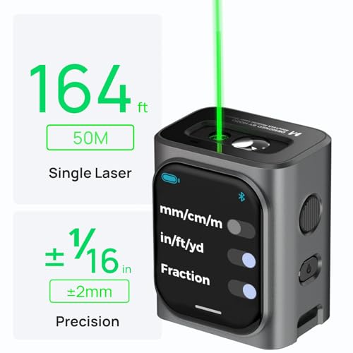 HOZO M-Cube Green-Beam Laser Measuring Tool, 164ft/50m, ±1/16 inch Accuracy, Small Size, High-Visibility Real Green Beam for Outdoor, Area/Volume/Pythagorean, LCD Display, Bluetooth App, Rechargeable - style: 00 Green Laser Measure