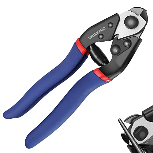 WORKPRO Cable Cutter, 7-1/2 Inch Heavy Duty Wire Rope Cutter | Chrome Vanadium Steel, Safety Lock, Non-Slip Handle for Hard Wire Ropes, Steel Wires and Aircraft Cables