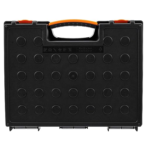 Amazon Basics 19-Removable Compartment Small Parts Organizer, Portable Hardware Storage Box with Customizable Compartments, Black, Orange, 16.5 x 13.2 x 2.4 inches