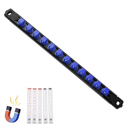 Reniteco Magnetic Socket Organizer, 1/2-Inch Drive ABS Sockets Rail, Heavy Duty Sockets Holder, Socket Rack Kit 1/2-Inch x 14 Clips - color: Blue, size: 1/2" DR