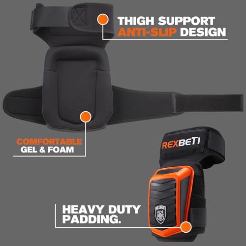 REXBETI Knee Pads for Men, Anti-slip Construction Gel Knee Pads for Work - color: Black&Orange