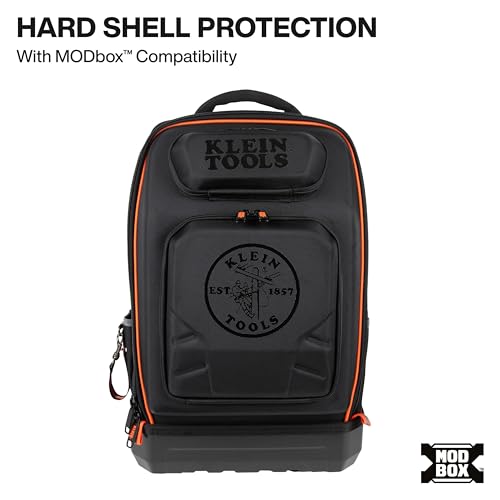Klein Tools 62809MB MODBox Hard Shell Backpack with Protective Front Shell, 40 Pockets, Laptop Sleeve USB-C Port, MODBox Compatible, Heavy Duty - size: Hardshell Backpack