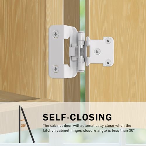 50 Pack (25 Pairs) 1/2 Inch Partial Overlay Cabinet Hinges White Self Close - color: White, size: 50 Pack (25 Pairs)