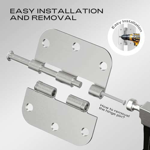 6 Pack Door Hinges Brushed Nickel 3.5 Inch 5/8" Radius Rounded - color: Satin Nickel Ball Bearing, size: 6 Pack