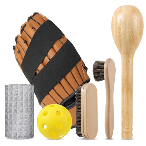 Baseball Glove Break-in kit, One Piece Structure Baseball & Softball Glove Mallet, Glove Wrap Band, Practice Ball, Baseball Mitts Shaping Hammer for Adult Youth Catchers - size: Upgraded 6-Piece Kit