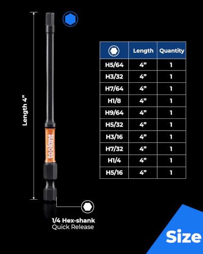 toolant SAE Impact Allen Wrench Drill Bit Set, 10-Piece, 4-inch - size: 4" 10PCS(5/64"-5/16")