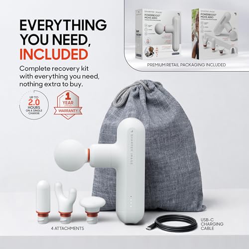 Sharper Image Powerboost Move Mini Percussion Massage Gun, Powerful & Quiet - color: Platinum