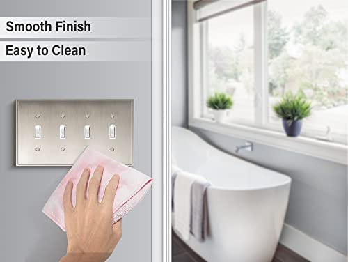 Henne Bery Soft Modern Decorative Wall Plate Switch Plate Outlet Cover (Quad Toggle, Satin Nickel) - style: Quad Toggle