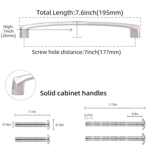 10 Pack 7 inch(177mm) Brushed Satin Nickel Kitchen Cabinet Handles Cabinet Pulls Sliver Drawer Pulls Kitchen Cabinet Hardware Handles Dresser Handles - color: Brushed Satin Nickel, size: 7'' Hole Center(177mm)