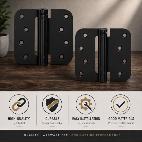 Performore 2 Pack 4-Inch x 4-Inch Matte Black Spring Loaded Self-Closing Door Hinges | Heavy-Duty Adjustable Tension Hinges | Rust-Resistant Interior Door Hardware for Residential & Commercial Use