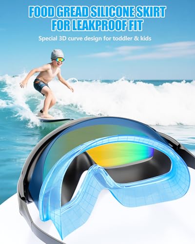 Aegend New Kids 2 Pack Wide View Swim Goggles, Anti-Fog/UV No Leak Goggles with Ear Plugs Kids 3-14 - color: Aqua & Light Blue