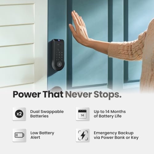 Lockin Veno Smart Lock - Palm Vein Keyless Entry Door Lock - 6 Unlock Methods - Built-in WiFi - Smart Home Compatible - No Monthly Subscription - 14-Month Battery Life - Dual Batteries - size: Dual Batteries, style: Palm Vein（No Camera）