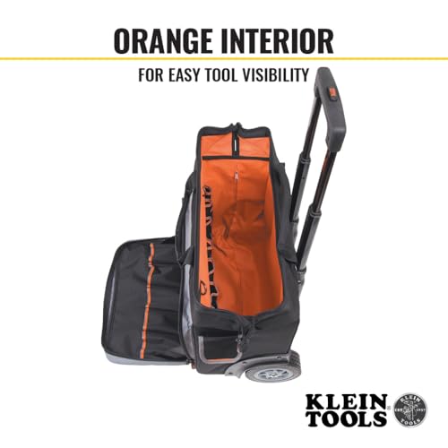 Klein Tools 55452RTB Tool Bag, Water Resistant Tool Storage Organizer Rolls on Rugged 6-Inch Wheels, 24 Pockets, Load Tested to 200-Pound - size: Rolling Tool Bag