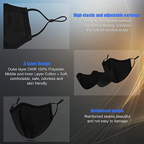 comfso Black Cloth Face Masks for Adults Washable Fabric XL Large Reusable - style: Medium for Teens 10+/Small Face Adult