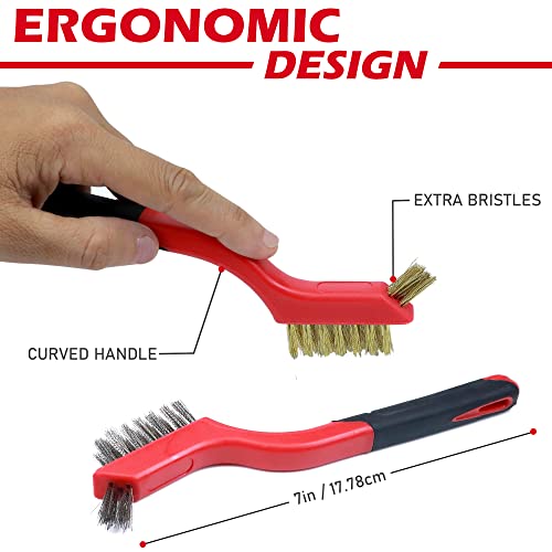 TAKAVU Small Wire Brush Set, 3-Pcs Stainless Steel, Brass & Nylon Bristles