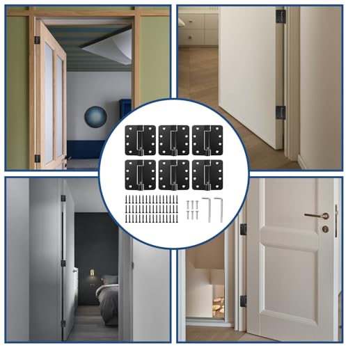 6 Pack Self Closing Door Hinges, 4 Inch Spring Loaded Hinges Adjustable Tension Spring Hinges with 1/4'' Radius Corners, Heavy-Duty Door Hardware for Commercial and Residential Doors, Matte Black