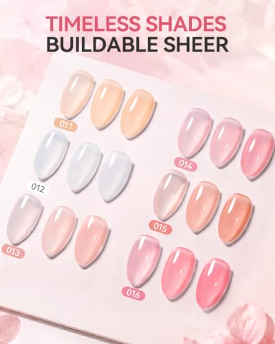 Makartt Jelly White Pink Gel Nail Polish Set 15ML : 6 Sheer Colors - color: Peachy Pink