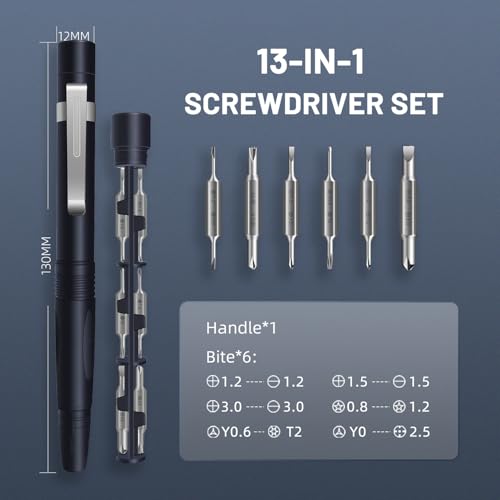Mini Precision Screwdriver Pen 13 in 1, Magnetic Pocket Screwdriver Set, Small Repair Tool for Phone Laptop Computer Eyeglasses - color: Grey