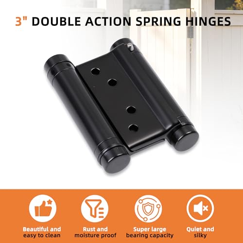 3" Double Action Spring Hinges, Self Closing Door Hinges for Saloon Cafe Pub Swinging Doors, 201 Stainless Steel, Including Pins and Screws, 4-Pack