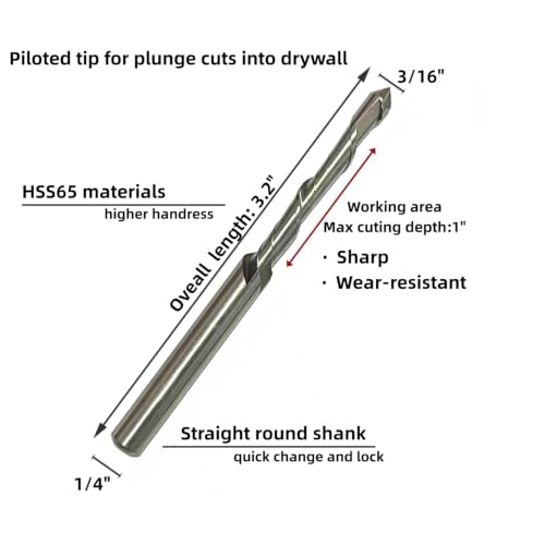 42 Pieces Drywall Cutting Tools, 1/8 Inch(40pcs) and 3/16 Inch(2pcs) Guide Point Cutting Bits,HSS65(M2) Materials Drill Bits, Cutting Drywall, Used for with Spiral Saw and Power Tools