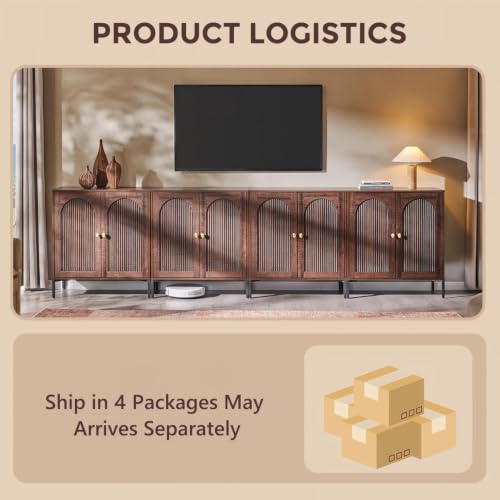 IFGET 123.5" W Modern Arched Sideboard Buffet Cabinet with Storage, Brown - color: Brown, size: 4 Pieces
