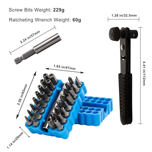 34pcs Security Bit Set 1/4 Inch Hex Shank Screwdriver Bit Set,Tamper Proof Bits-Torx+Hex+Tri Wing+Star+Spanner for Torx Security Screwdriver Set,High Hardness Impact Driver Bit Set(Blue+BlackRatchet) - color: Blue+blackratchet