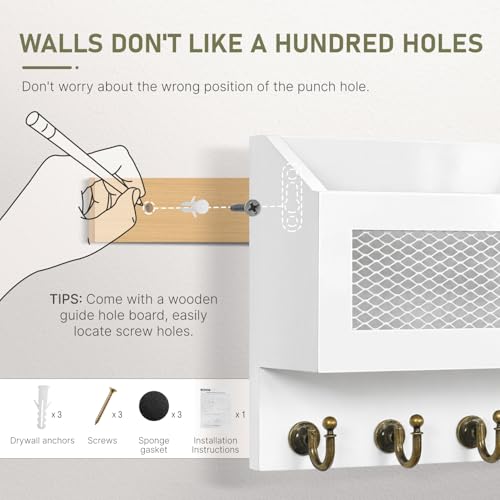 FifthQuarter Key Hanger Wall Mount with Drawer and 6 Sturdy Hooks, B-White - color: B-White