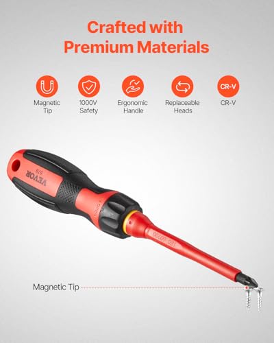 VEVOR Insulated Screwdriver Set, 13-Piece Professional Electrical Screwdriver Set, 1000V Insulated Electrician Tool Set, with Magnetic Phillips Slotted Pozi Torx Tips, Screwdrivers, for Electricians - style: 13pcs
