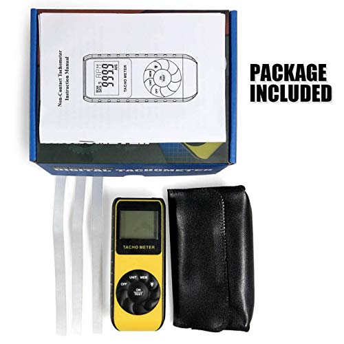 Photo Tachometer Non-Contact 7.0-99,999 RPM Speed Meter, AIOMEST Laser Automotive Speedometer, Tach Gauge Tester Measure RPM for Car Truck Motorcycle Engine Lawn Mower with Data Logging AI-9235C - color: yellow