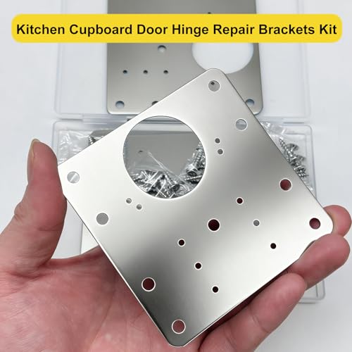 8 PCS Cabinet Hinge Repair Plate - Stainless Steel Cabinet Hinge Repair Replacement Kit,Hinges Repair Fixing Plates with Screw for Kitchen Cupboard Door Locker Cabinet Door