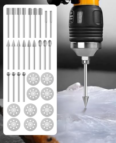 32Pcs Diamond Cutting Wheels and Grinding Bits Set for Dremel - 10Pcs Cutting Discs(22mm), 2Pcs 3mm Mandrel, 20Pcs Drill Bits W/ 1/8" Shank for Rotary Tool - size: 32 Pcs