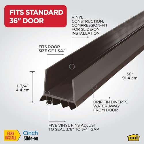 MD Building Cinch® U-Shape Slide-On Under Door Seal, Brown, 36in - color: Brown, size: 36 Inch