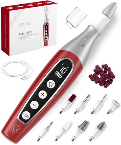 PediLux Pro Professional Manicure Pedicure Kit, Cordless Electric Nail File Drill Set, Thick Toenail Grinder, Toe Nail Dremel Tools, Filer, Buffer, Sander, Remove Cuticles, Callus for Women & Men - style: Red (Limited Edition)