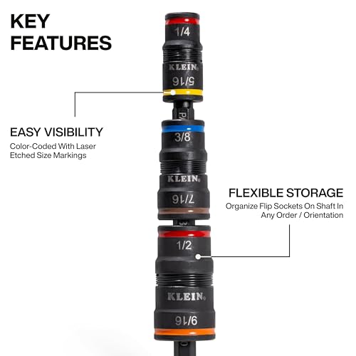 Klein Tools 32933 Klein Tools 32933 Impact Driver, SAE 7-in-1 Impact Rated Socket Set, 3 Flip Sockets with 6 Hex Driver Sizes and 1/4-Inch Bit Holder, 5-Inch Shaft - color: 7-in-1 W/ 9/16-inch