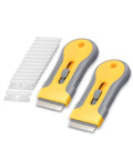 Bates- Razor Blade Scraper Tool, 2 Pack, 30 Extra Carbon Steel Blades, Anti-Slip Ergonomic Handle Design, Razor Scraper Set for Cleaning Window, Paint, Oven, Glass, Stove - color: Yellow and Gray