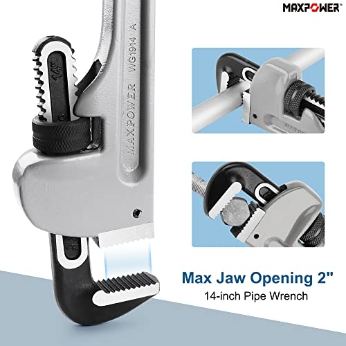 MAXPOWER 14-Inch Pipe Wrench, 2-inch Jaw Capacity - size: 14-inch, style: Straight Pipe Wrench