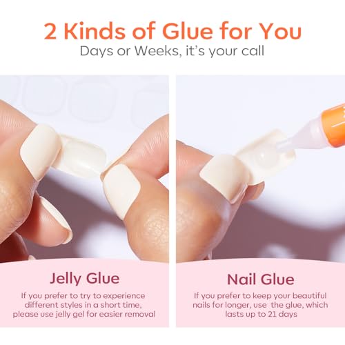 modelones French Tip Press On Nails, Short Oval Fake Nails Nails Press Ons