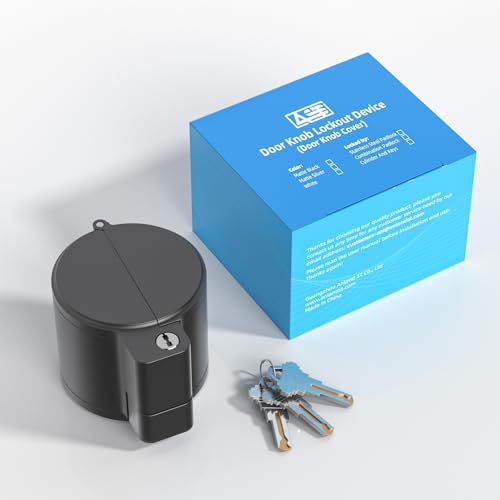 AST Adjustable Door Knob Cover with High Security Cylinder and 3 Brass Keys - color: Matte black with brass Keys