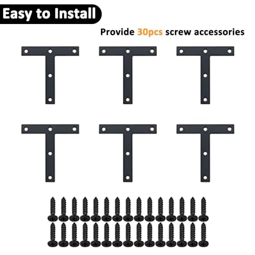 SAYAYO T Brace, 120x120mm (5" x 5") T Brackets Mending Plate Flat Repair Plates Joining Bracket Brace, Stainless Steel Matte Black, 6 Pcs | Black Repair Plates Joining Bracket, T Brace for Wood, 6 PCS - color: Black, size: 120x120mm-6pcs, style: T Shape