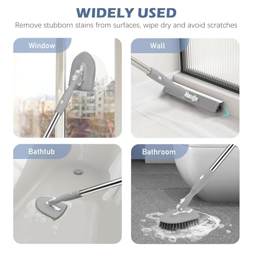 SetSail 4-in-1 Tile Tub Floor Scrubber with V-Shaped Grout Brush, Gray - color: Gray, size: 2 Pads + V-Shaped Brush