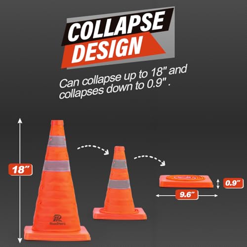 RoadHero 18 Inch 4 Pack Collapsible Traffic Safety Cones with Bag, Orange - size: 18 Inch