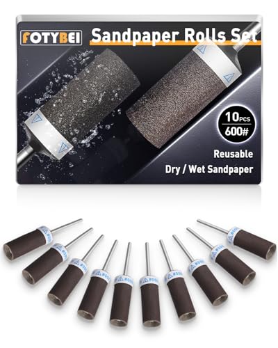 10Pcs 600 Grit Sanding Drums Sandpaper Sticks Set for Dremel Rotary Tool with 1/8" Shank, Rotary Tool Accessories Suitable for Metal Rust Removal/Jade Polishing/Stone Grinding (600 Grit) - size: 600 Grit