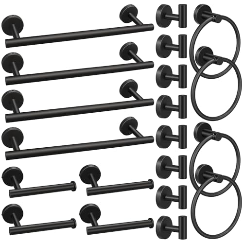 20pcs Bathroom Hardware Set, Matte Black Bathroom Hardware Set, Including 16" Hand Towel Bars, Toilet Paper Holders, Towel Rings, Robe Towel Hooks - color: 20pcs 16" Matte Black