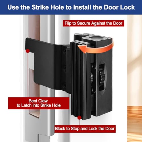 Home/Hotel Security Extra Door Lock, Portable, Flip Action Style - color: Black