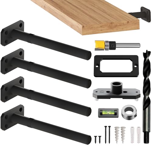 Invisible Floating Shelf Bracket 8 Inch Rod 3/4 inch Diameter Heavy Duty with Jig – Hidden Metal Mantel Mount for Wall Shelves – Floating Shelf Hardware for Bathroom, Kitchen & Living Room (4 Pack) - size: 8" Heavy Duty, style: Brackets + Hardware
